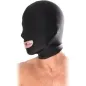 Preview: Person wearing a black mask covering the face, with an opening for the mouth.