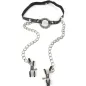 Preview: Black headband with metal ring and chains leading to two clips.