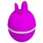 Preview: Kleiner, pinker, eiförmiger Vibrator mit Hasenohren und silbernem Ring, Power-Symbol auf der Vorderseite.