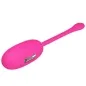 Preview: Pink, oval vibrator with a long handle and ribbed surface.