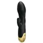 Preview: Black vibrator with gold accents and textured design, side view.