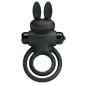 Preview: Black silicone ring with bunny ears and integrated vibrator, CE marking visible.