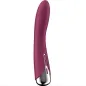 Preview: Lila Vibrator mit geschwungener Form und silbernem Griff, seitliche Ansicht.