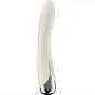 Preview: Weißer, gebogener Vibrator mit silbernem Griff und Bedienelementen an der Seite.