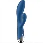 Preview: Blue, ergonomically shaped vibrator with two arms and silver detail on the handle.