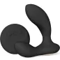 Preview: Black, ergonomically shaped massage device with remote control, both made of silicone.