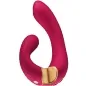 Preview: Red, curved vibrator with honeycomb texture and golden accents.