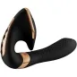 Preview: Black and gold ergonomic massager with textured handle and curved design.