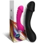 Preview: Two silicone vibrators, one pink, one black, next to a package with a colorful design.
