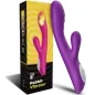 Preview: Purple Rabbit vibrator next to packaging with yellow spiral pattern and product information.