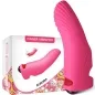 Preview: Pink finger vibrator with packaging, decorated with a colorful pattern and the inscription "Aurora".