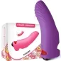 Preview: Purple finger vibrator next to packaging with colorful design and the inscription "Aurora".