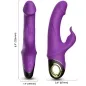 Preview: Purple vibrator with two views, showing dimensions: 8.9" length, 1.9" and 3.4" width, with gold details and controls.