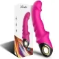 Preview: Pink vibrator with packaging, curved shape, black handle with gold accents, made of silicone.