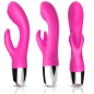 Preview: Drei pinke Vibratoren mit silbernem Griff, zwei Arme und genoppter Oberfläche, aus verschiedenen Blickwinkeln gezeigt.