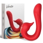 Preview: Red vibrator in the shape of a bird in front of packaging with a colorful design and the inscription "Vibrator".