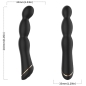 Preview: Black, curved massager with gold accents, 210 mm long, 34 mm in diameter. Side and front views.