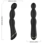 Preview: Black, curved massager with gold accents, 210 mm long, 34 mm in diameter. Side and front views.