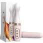 Preview: White vibrator with textured head and controls, next to packaging with flame motif.