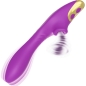 Preview: Lila Vibrator mit goldenen Akzenten und Vibrationseffekt, geschwungene Form, zwei Knöpfe.