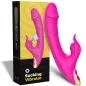 Preview: Pink vibrator with suction function next to packaging, yellow and black design, medical-grade silicone, rechargeable.