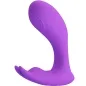 Preview: Purple, curved silicone sex toy with a textured handle and smooth surface.