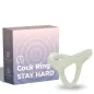 Preview: Verpackung und weißer Cockring mit der Aufschrift "Cock Ring Stay Hard", ergonomisches Design, medizinisches Silikon.