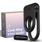 Preview: Schwarzer Cockring mit Noppen, Verpackung und Vibrationskapsel, Aufschrift: "Cock Ring Stay Hard".