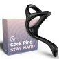 Preview: Schwarzer Cockring vor einer Verpackung mit der Aufschrift "Cock Ring Stay Hard".