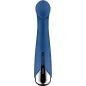 Preview: Blue, ergonomically shaped massage wand with a silver end and controls on the front.