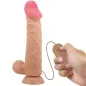 Preview: Ein handgehaltener Vibrator mit Fernbedienung in Hautfarbe auf weißem Hintergrund.