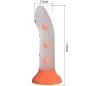 Preview: White silicone dildo with orange rabbit motifs, 170 mm high, 33 mm in diameter.
