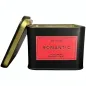 Preview: Black tin with red label, inscription: "Romantic Pheromone Massage Candle", open lid.