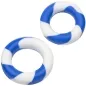 Preview: Two blue and white striped plastic rings on a white background.