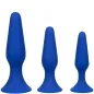 Preview: Three blue silicone plugs of different sizes, lined up next to each other.