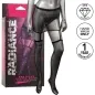 Preview: Black garter skirt with stockings, packaging in the background, hand wash symbols and 1 year warranty.