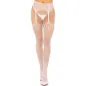 Preview: Woman wears white fishnet tights with a lace pattern and white high heels.