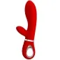 Preview: Red vibrator with ergonomic design and handle opening, two stimulation arms.
