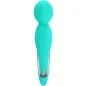 Preview: Turquoise massage wand with a rounded tip and control buttons on the front.