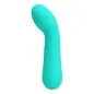 Preview: Turquoise, curved silicone vibrator with a smooth surface, shown from the side.