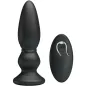 Preview: Black anal plug with remote control, both made of smooth material, on a white background.