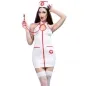 Preview: Woman in nurse's costume with stethoscope, white dress with red accents, cap with cross.
