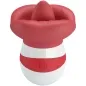 Preview: Red and white device with a round base and wide, soft attachment; power button visible.