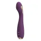 Preview: Purple vibrator with a curved shape and golden accents, three control buttons on the side.