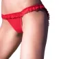 Preview: Red lace panties on a person, close-up of the hip and waist.