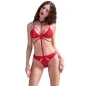 Preview: Woman in red lace lingerie with a complex design, posing against a white background.