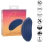 Preview: Blauer Vibrator "Velvet Curve" vor Verpackung, 10 Geschwindigkeiten, wasserdicht, USB-aufladbar, 1 Jahr Garantie.