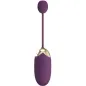 Preview: Purple and gold vibrator with remote control, elongated shape, modern design.