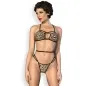 Preview: Frau in Leoparden-Bikini mit kurzen, dunklen Locken und rotem Lippenstift, schaut zur Seite.
