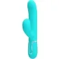 Preview: Turquoise vibrator with two arms and textured surfaces, vertically oriented.